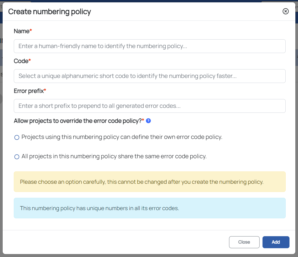 Policy Numbering System Example Numbering policies | Err0 docs